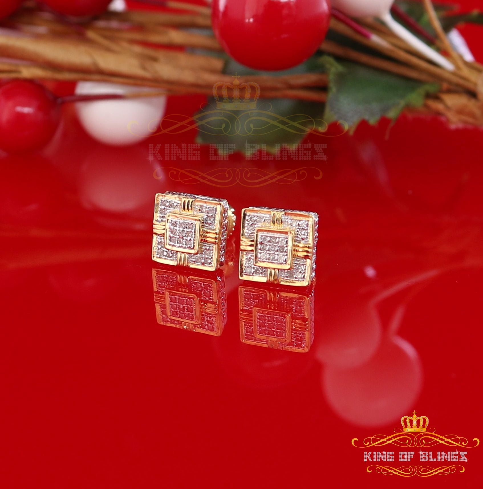 King of Bling's 10K Real Yellow Gold with 0.10CT Real Diamonds Men's/Women's stud Earrings