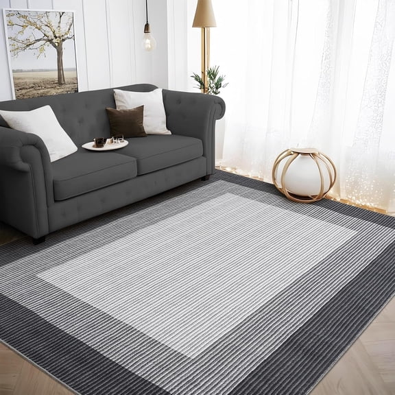 Memoryfield 5' x 7' Modern Area Rug, Machine Washable, Non-Slip, Non-Shedding, Low-Pile Floor Carpet, for Bedroom, Living Room & Nursery, Black