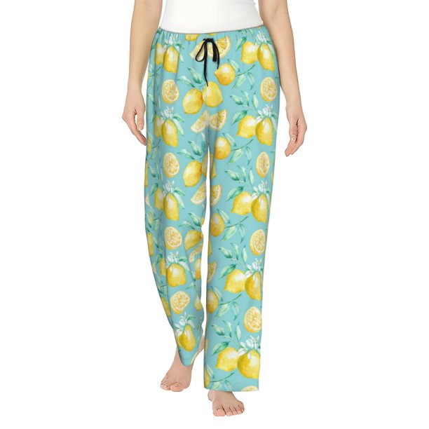 Fotbe Yellow Lemon Pantalones de Pijama para Mujer, Pantalones de Dormir, Pantalones Pj con Cordón y Bolsillos-XX-Large