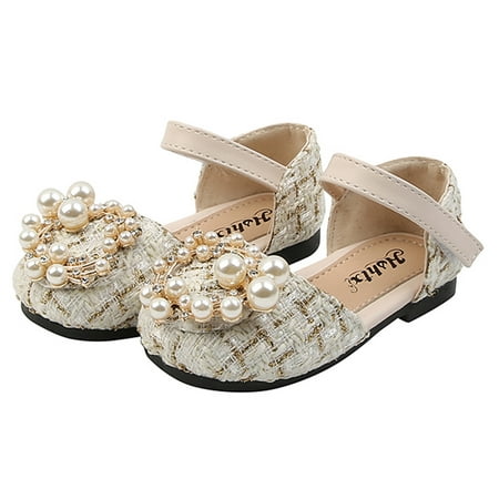 

Qcmgmg Spring Summer Fall Toddler Sandals Children Non-Slip Pearl Crystal 1Y-6Y Ballet Infant Baby Tweed Plaid First Walkers