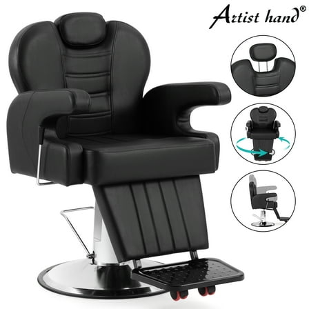 Artist Hand Black 360 Degree Swivel Reclining Barber Chair Heavy Duty Salon Chair with Hydraulic Pump for Barbershops