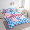 thumbnail image 3 of Homewish Cartoon Princess Bowknot Twin Bedding Sets 7-Piece for Kids, Blue Pink Checkered Plaid Bedding Comforter Set, Kawaii Ribbon Reversible Sheet Sets, Super Cozy Room Decor, 3 of 7