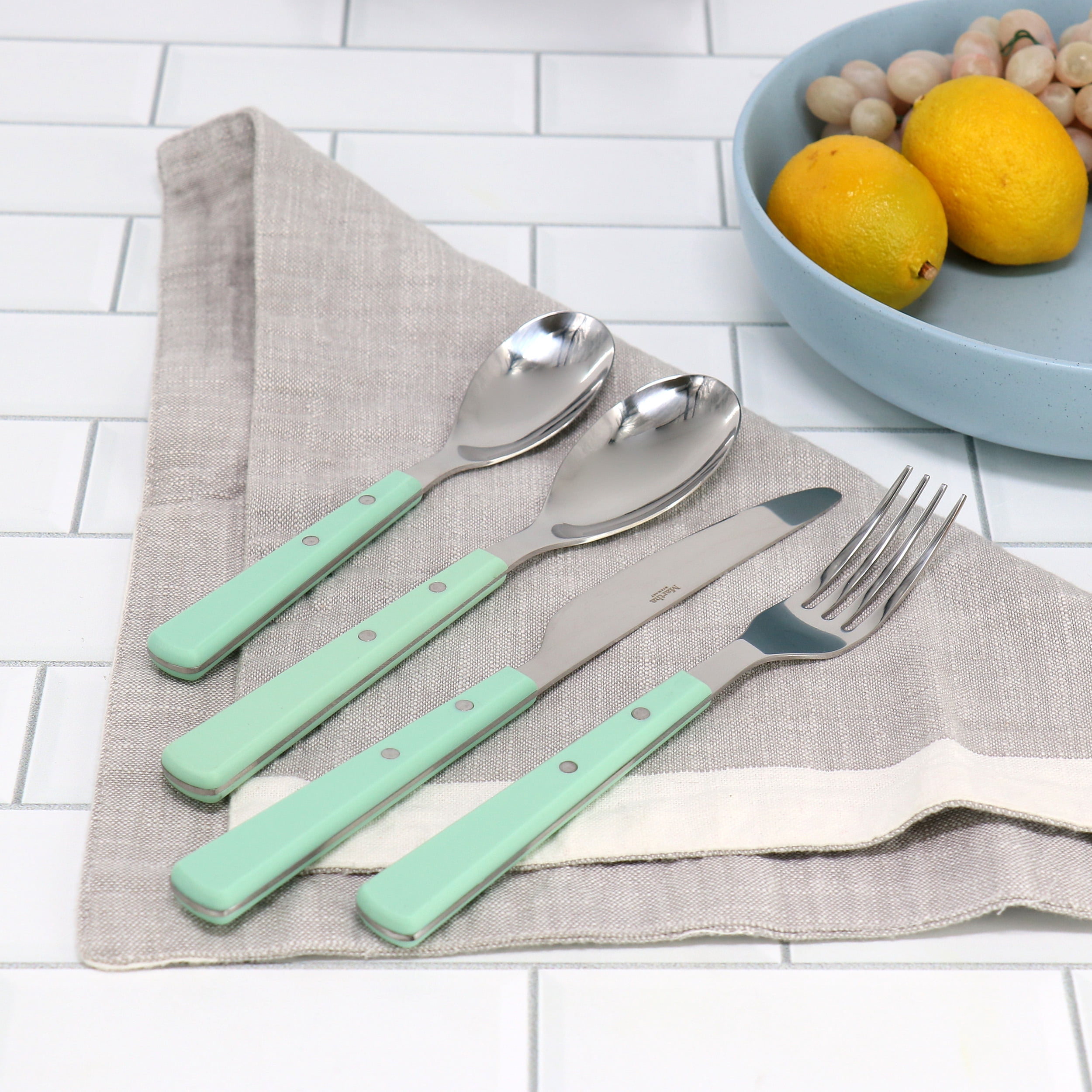 Martha Stewart Everyday Garden Cottage 16 Piece Stainless Steel Flatware Set in Mint