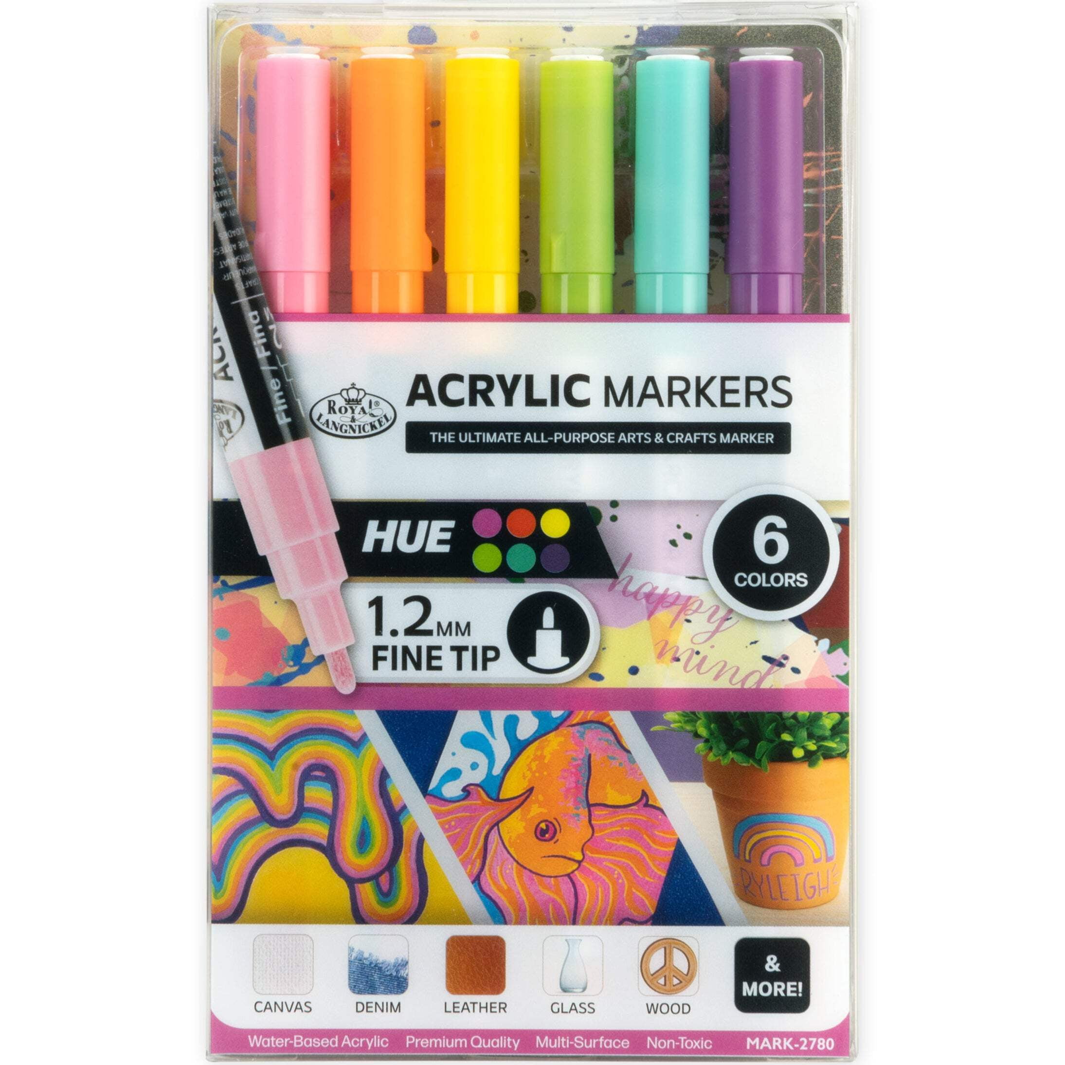 Royal & Langnickel 6 Piece Acrylic .2 mm Hue Markers - Walmart.com