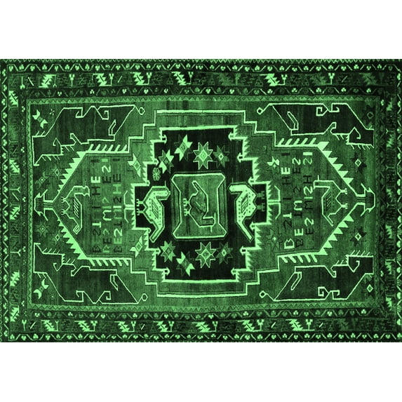 Ahgly Company Indoor Rectangle Persian Emerald Green Traditional Area Rugs, 2' x 5'