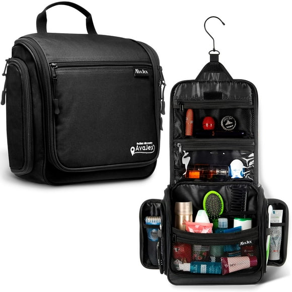Large Hanging Travel Toiletry Bag for Men and Women - Premium Toiletry Organizer - Waterproof Hygiene Bag with Metal XXL Swivel Hook, YKK Zippers and 19 Compartments for Toiletries (Jet