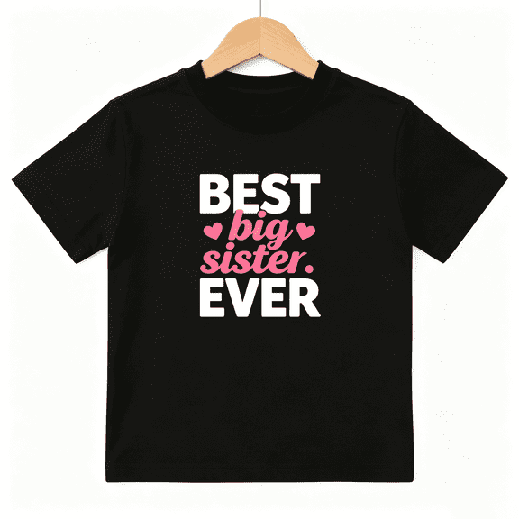 Best Big Sister Ever Girls Graphic Tee, Cute Pink Hearts Family 100% Cotton Kids Short Sleeve T-Shirt