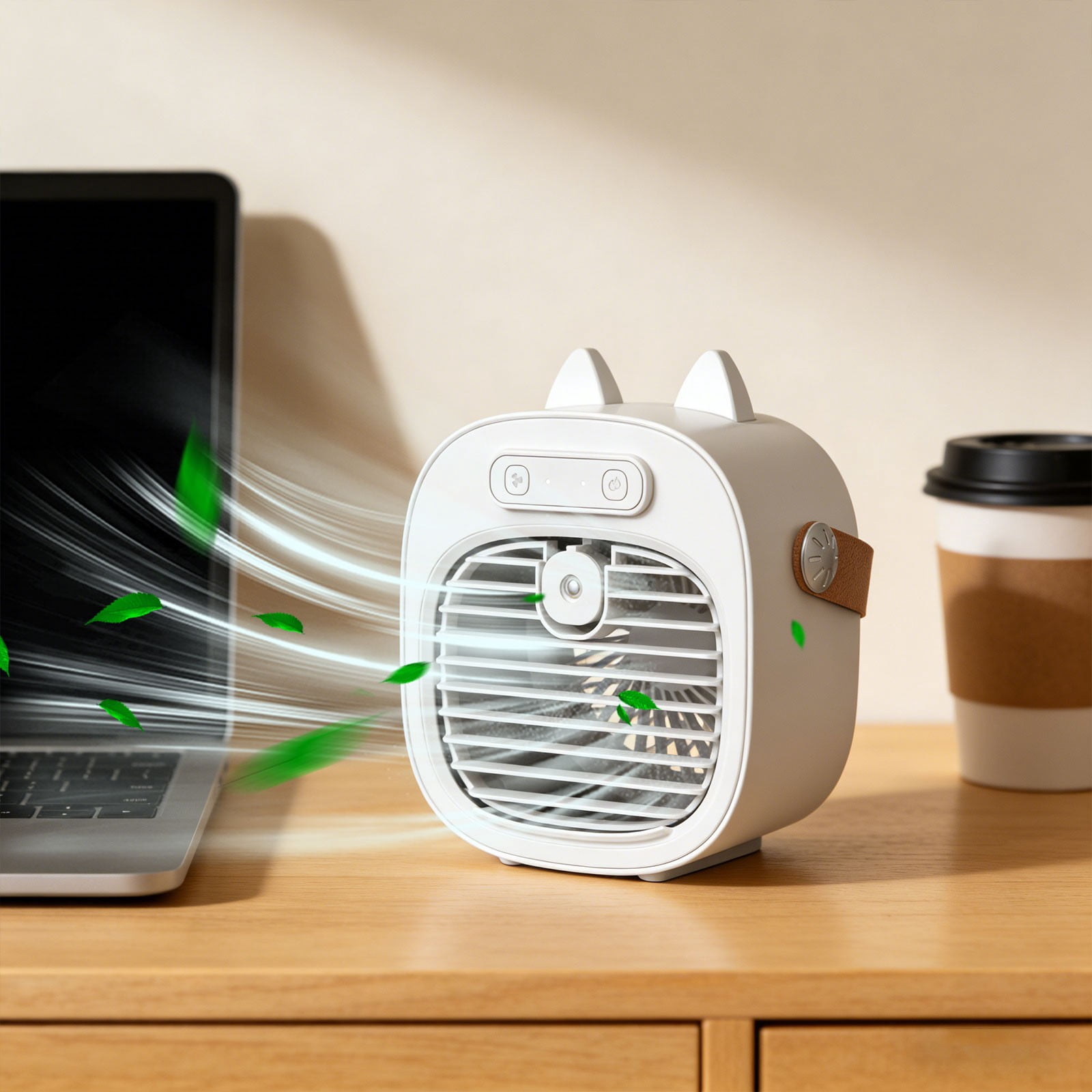 Portable Desktop Air Cooler with Humidifier, Quiet USB Rechargeable Mini Mist Fan with 3 Speeds and 4000mAh Battery, Small Personal Air Conditioner for Office Desk, Bedroom and Travel, 1-Pack