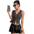 thumbnail image 2 of Women Tie Front Vest Top Open Crop Tanks Summer Waistcoat Sleeveless Y2K Outfits Shirt Dark Gray S, 2 of 8