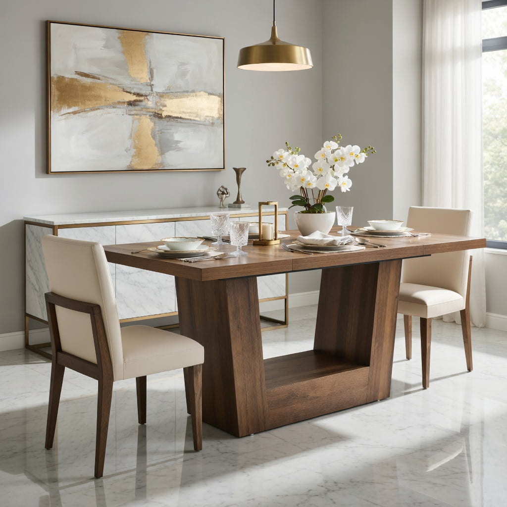 Hommoo 63 Inch Farmhouse Dining Table for 4-6 People, Solid MDF Rectangular Kitchen Table with Stylish Trapezoidal Base, Dark Brown