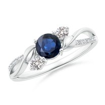 ANGARA Natural Sapphire and Diamond Twisted Vine Ring in 14K White Gold for Women (Size-5mm) | September Birthstone, Birthday, Anniversary, Jewelry Gift for Women | Natural Blue Sapphire Ring