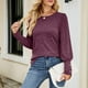 thumbnail image 2 of Jersey de manga larga para mujer, Top con cuello redondo y puños con botones, blusa holgada y cómoda para mujer, Top rojo purpúreo L, 2 of 7