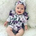 thumbnail image 7 of Summer Baby Girls Floral Print Romper Newborn Ruffled Short Sleeve Bodysuit with Headband Infant One-piece Jumpsuits Outfits, 7 of 7