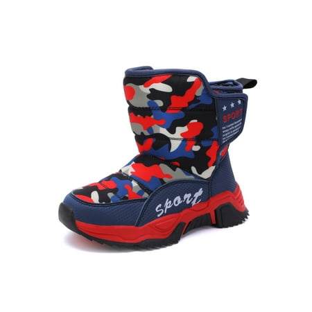 

Tenmix Girls Snow Boots Camouflage Winter Boot Faux Fur Warm Shoes Mid Calf Outdoor Hook And Loop Casual Dark Blue Red 4Y