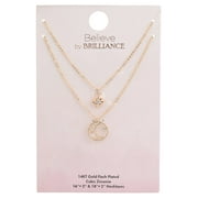 Believe by Brilliance Womens Adult Female 14kt Gold Flash Plated Moon and Stars with CZ Layered Necklace