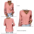 thumbnail image 4 of Mujer Top Cuello En V Linterna Manga Larga Encaje Moda Transpirable Casual Fit Blusa Rosa S, 4 of 5