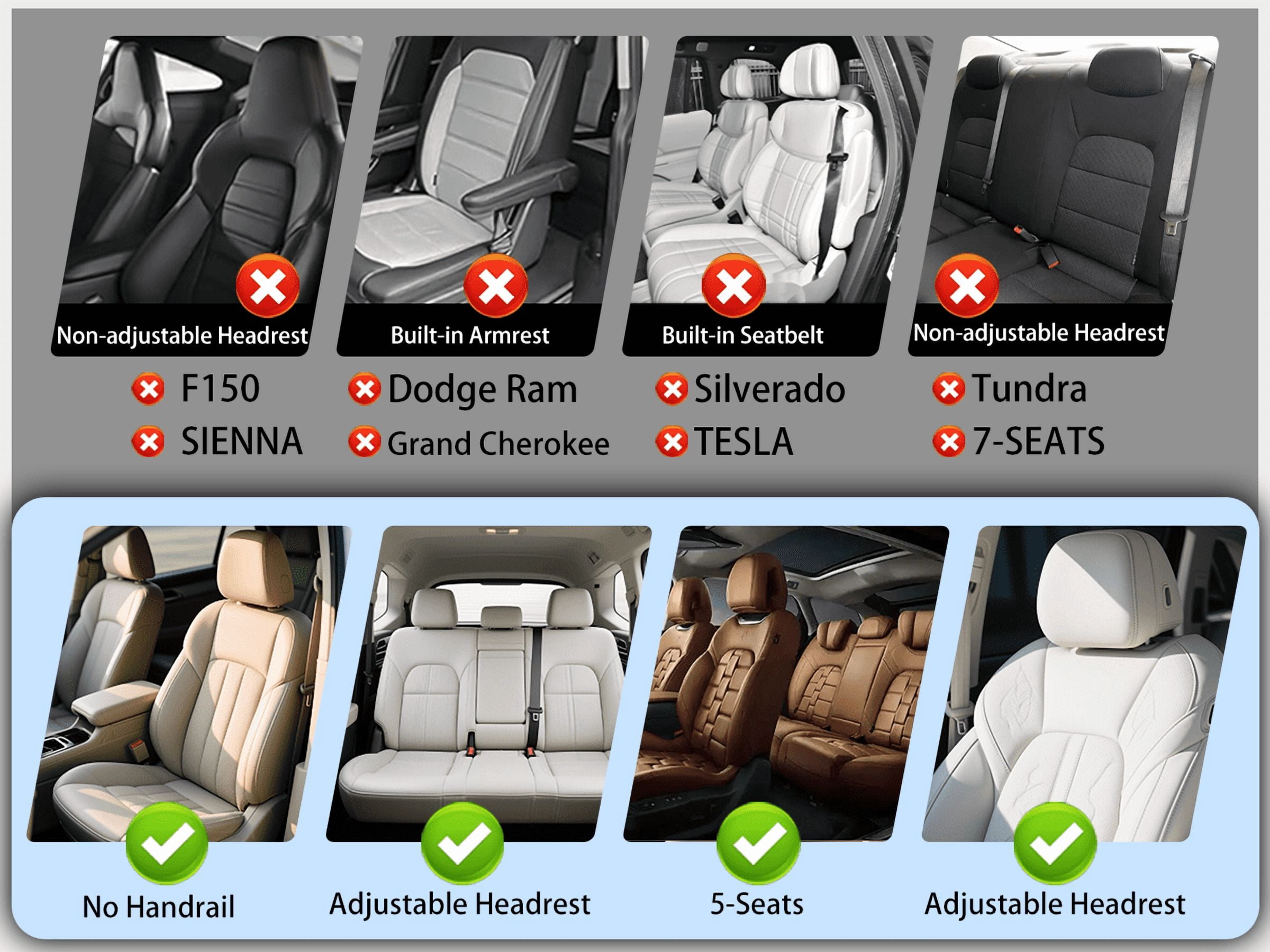 NS-YOLO Waterproof Car Seat Covers Full Set Universal 5-Seat Protector with Lumbar Support for Cars SUV Trucks
