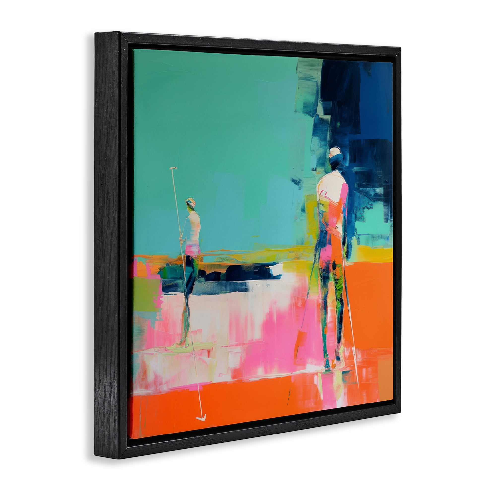 Stupell Industries Golf Course View Abstract Painting Black Floater Framed Canvas Art Print Wall Art, 18 x 18