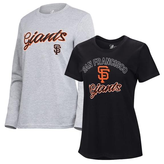 Women's G-III 4Her by Carl Banks Black/Heather Gray San Francisco Giants Short-Sleeve and Long-Sleeve T-Shirt Combo
