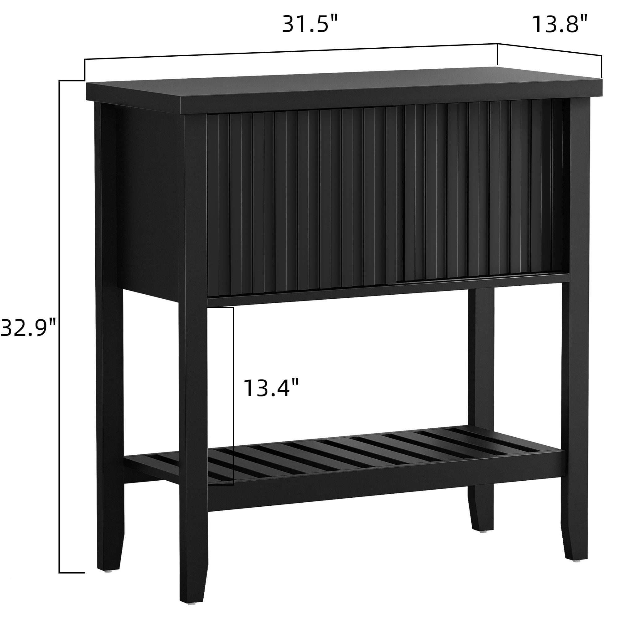 31.5" Small Entryway Display Table, Wooden Console Table with 2 Sliding Doors, Storage Accent Sofa Table with Open Shelf