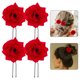 thumbnail image 2 of FELTECHELECTR 4 horquillas retro con flores rosas para el pelo, accesorios para el cabello para mujer (rojo), 2 of 6
