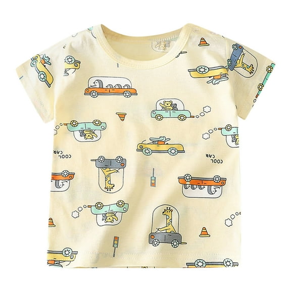 Zanarzt Toddler Boys Summer Graphic Tees Boys Short Sleeve Shirts Toddler Car Cotton T Shirts Summer Graphic Tee Top Clothes for Kids Yellow,18-24 Months