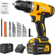 SALEM MASTER Electric Drill Driver, 21V Max Impact Drill with 3/8'' Auto Chuck, 23 1 Clutch 2-Speed Built-in LED, 37pcs Accessories, Cordless Drill for Home Improvement & DIY Projects (Yellow)