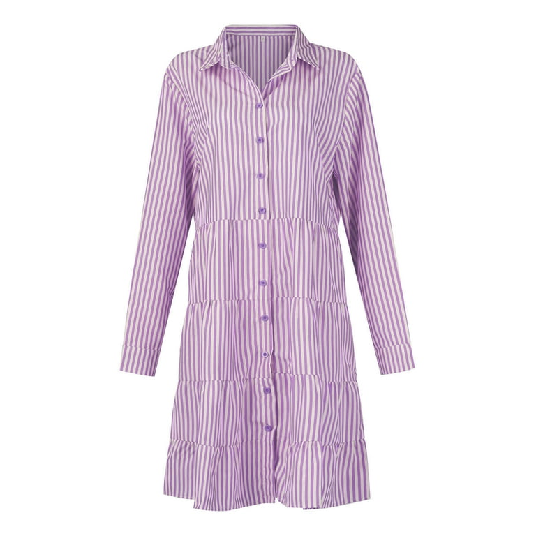 knee length dresses for ladies Stripe V Neck Button Down Midi Dress – Golden Hour Gift Co