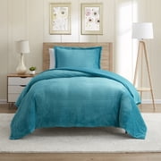 Nestl 2 Pc Cut Plush Reversible Duvet Cover and Sham Set with Zipper Closure & Corner Ties - 100% Soft Hypoallergenic Microfiber Decorative Comforter Cover Twin, Teal Blue