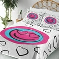 thumbnail image 3 of Ambesonne Emoji Fitted & Top Sheet Set with Shams, Delicate Love Funny Face Art, White Hot Pink Black, 3 of 5
