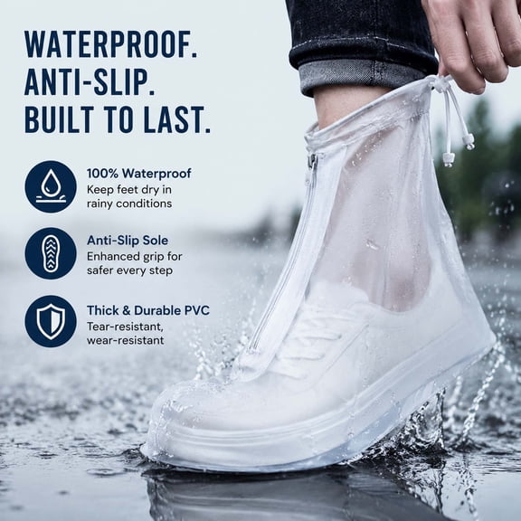 Rain Proof Shoe Covers, Waterproof Reusable Over Shoe Boots with Anti-Slip PVC Sole, Outdoor Rain Boots for Men Women in Wet Weather