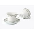 thumbnail image 2 of Elegant Durable and Colorful Porcelain Tea-Coffee Cups and Saucers Set - Silver Floral, 8 oz. Set of 4, 2 of 5
