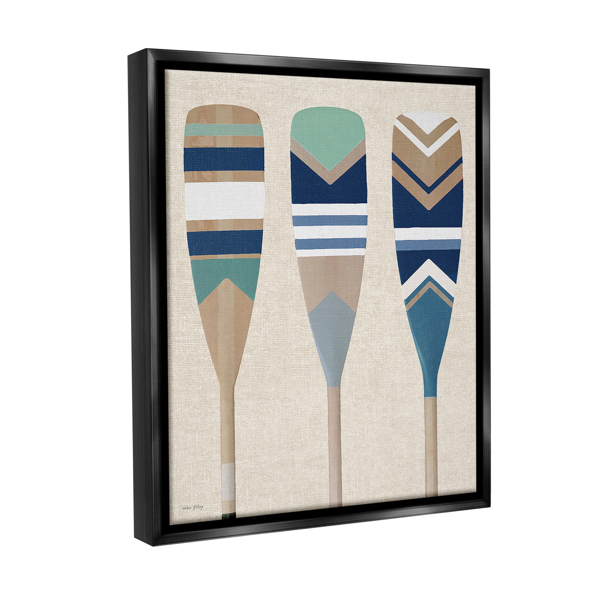 Stupell Industries Boat Oar Trio Nature Painting Black Floater Framed Canvas Art Print Wall Art, 17 x 21