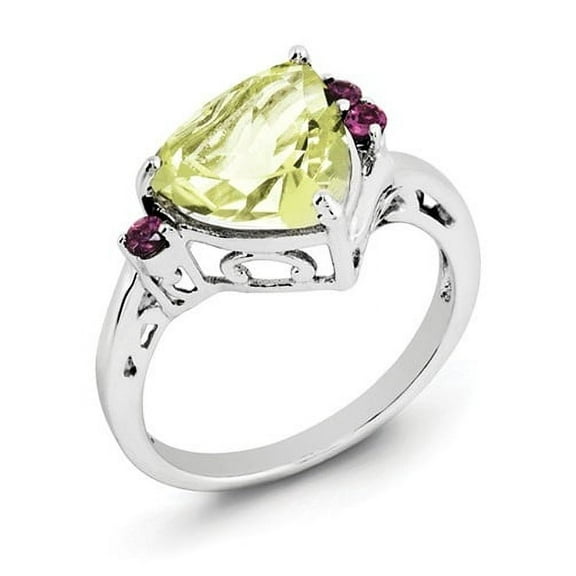 Primal Silver Sterling Silver Rhodium Lemon Quartz and Rhodolite Garnet Ring