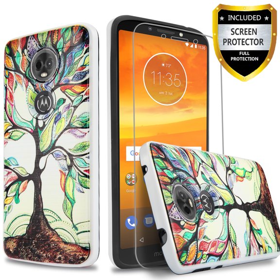 Moto E5 Supra Case, Circlemalls 2-Piece Style Hybrid Shockproof Phone Cover With [Premium Screen Protector] And Touch Screen Pen (Lucky Tree)