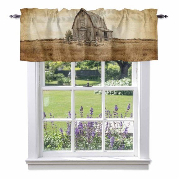 Kitchen Cafe Valance Curtain for Small Windows,Vintage Brown Farm Wood Barn Rod Pocket Short Valances,42x12in