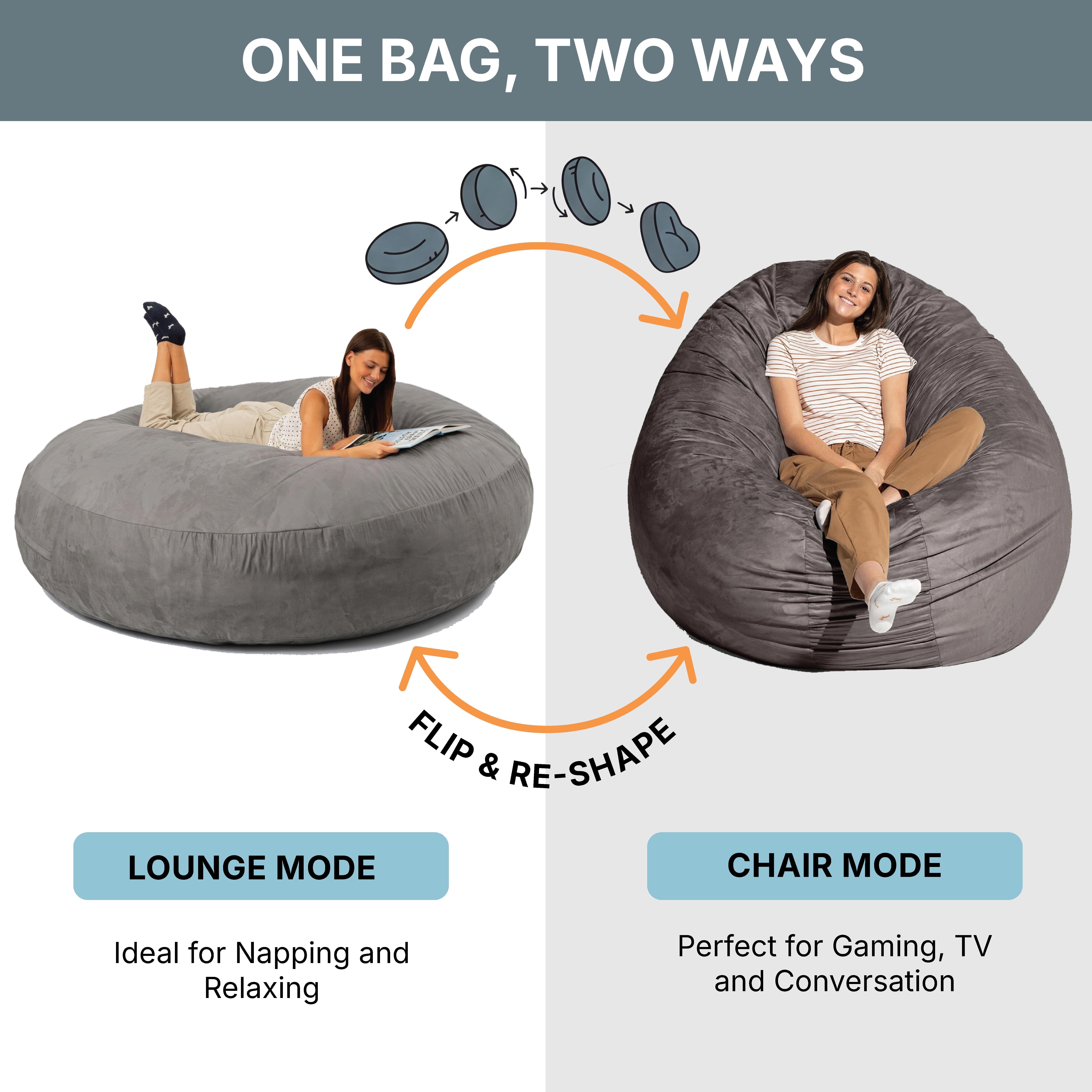 Jaxx 6-Foot Giant Bean Bag Chair, Convertible 2-in-1 Chair & Bed for Adults, Microsuede Charcoal