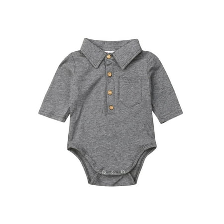 

Newborn Baby Boy Long Sleeve Cotton Jumpsuit Bodysuit Pocket Button Solid Casual Bodysuit Baby Clothes