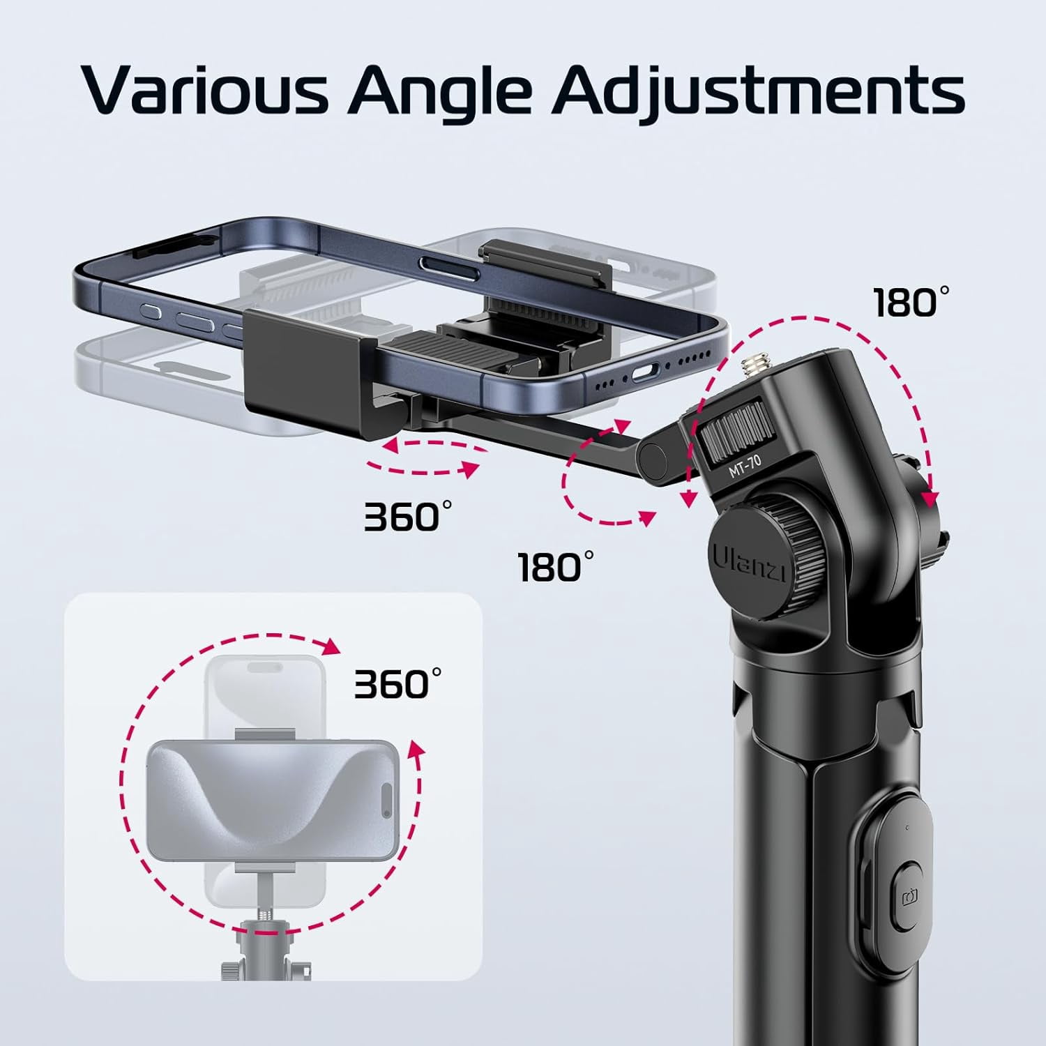 Ulanzi MT-70 Extendable Tripod,63" Selfie Stick Vlog Tripod Stand With 2 Phone Clips for Smartphone Camera