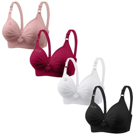 Lisbinx Bras for Women Full Coverage 4PC Woman s Printing Gathered Together Large Size Daily Bra Underwear No Rims Deals of the Day