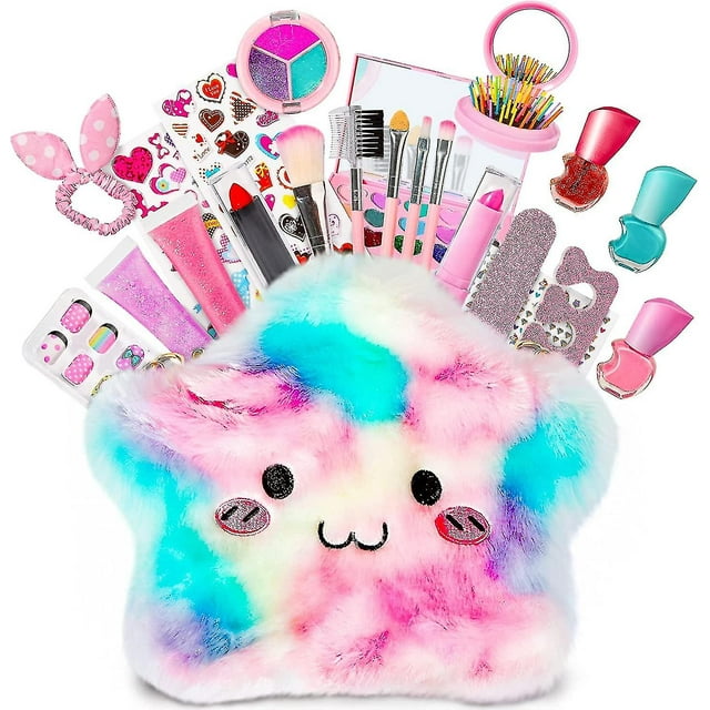 Set de maquillaje para niñas, kit de cosméticos lavables, juguetes de maquillaje reales para niños de 4, 5, 6, 7, 8, 9 y 10 años