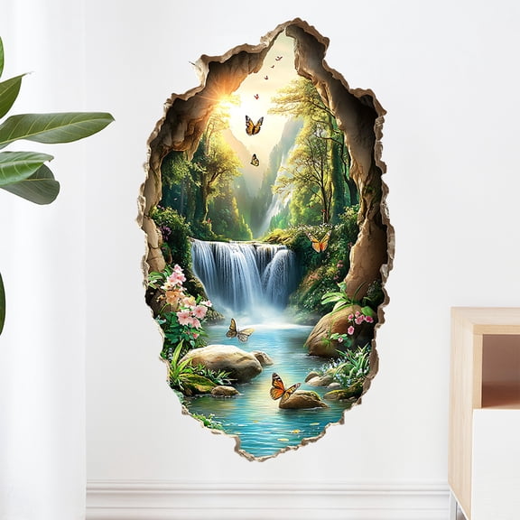 3D Broken Wall Underwater World Bathroom Wall Sticker, Self-Adhesive Removable Decorative Mural For & Teenager Bedroom Bathroom Living Room, Waterproof Nature Scene Wall