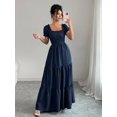 thumbnail image 7 of Womens Blue Square Neckline Maxi Dress With Puff Sleeves And Tiered Ruffle, 7 of 7