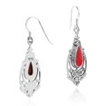 thumbnail image 3 of Victorian Style Teardrop Red Coral Inlay Sterling Silver Dangle Earrings, 3 of 4