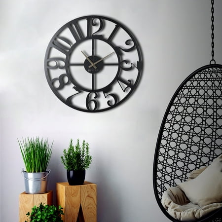 Bystag , Circle - Black Decorative Metal Wall Clock