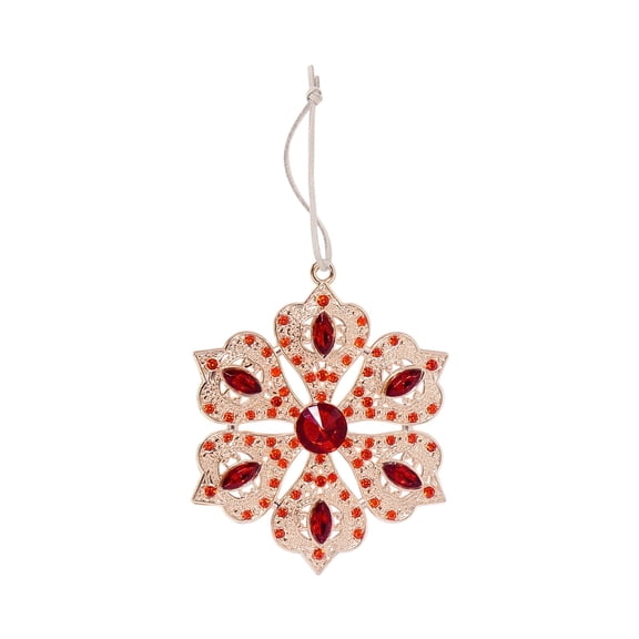 Red Christmas Metal Snowflake Ornaments Rhinestone Snowflake Christmas Tree Decorations With Hanging Cord For Home Holiday Decor Red Color
