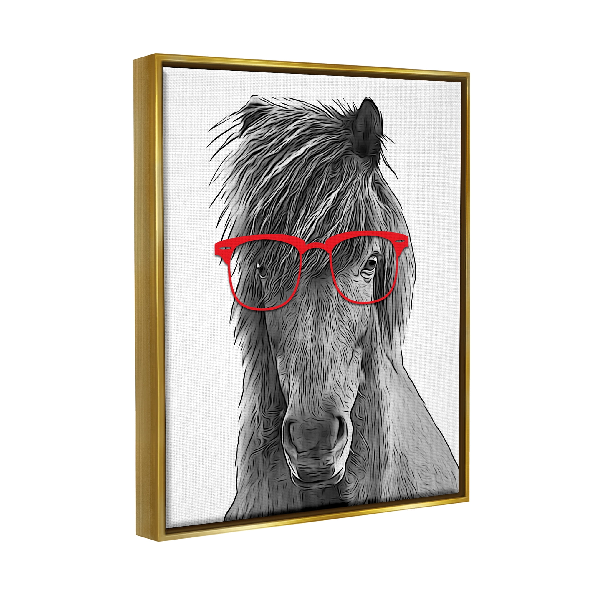 Stupell Industries Horse Red Glasses Fun Animal Animals & Insects Painting Gold Floater Framed Art Print Wall Art