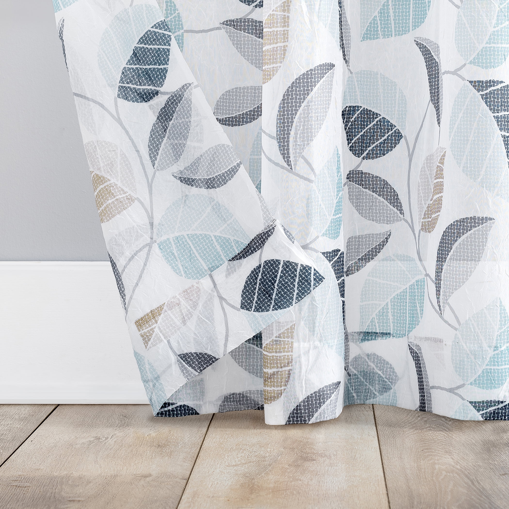 No. 918 Jamie Leaf Print Sheer Rod Pocket Curtain Panel, 51"x63", Multicolored