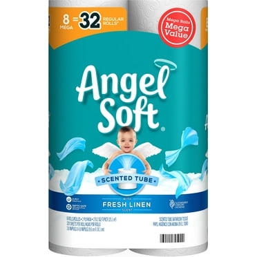 Angel Soft® Toilet Paper with Fresh Linen Scent, 8 Mega Rolls = 32 Regular Rolls, 320 Sheets each, 2-Ply Bath Tissue, 320 Count (Pack of 8)