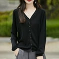 thumbnail image 2 of yoeyez Light Weight Cardigan Women Button Up Cropped Cardigan Sweaters Long Sleeve V Neck Knitted Slim Fitted Cardigans Black,XXL, 2 of 4